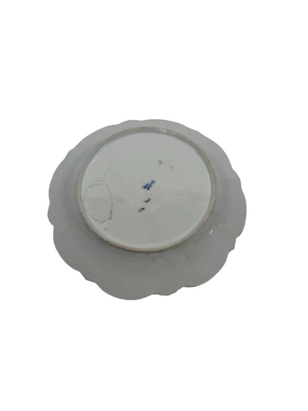 Antique German White Blue on White Relief Floral Bowl Embossed Scalloped Edges - Picture 4 of 5